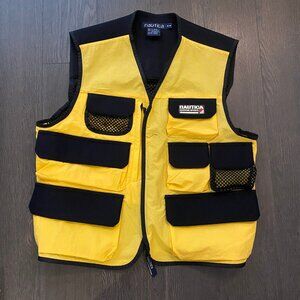 RARE Vintage 90s Nautica yellow black utility cargo vest